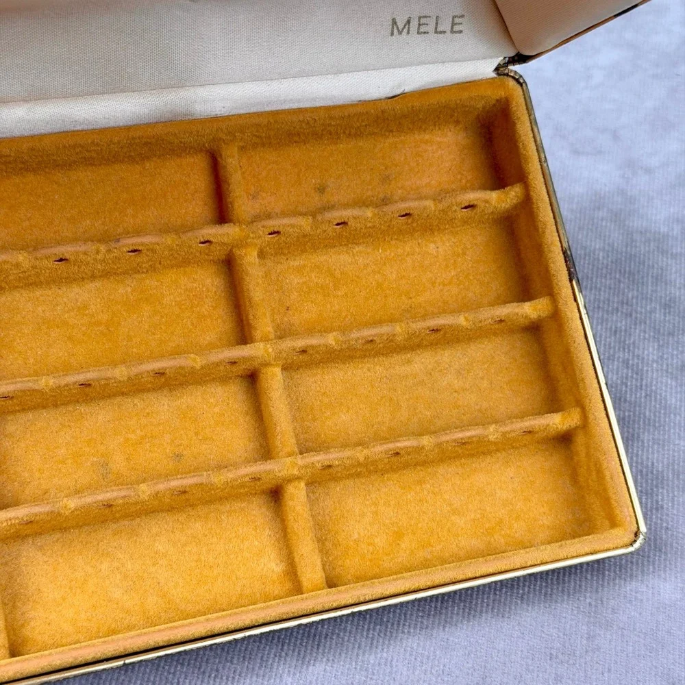 Vintage Mele Jewelry Box Abstract Tortoise Shell Print Gold Tone Travel Case